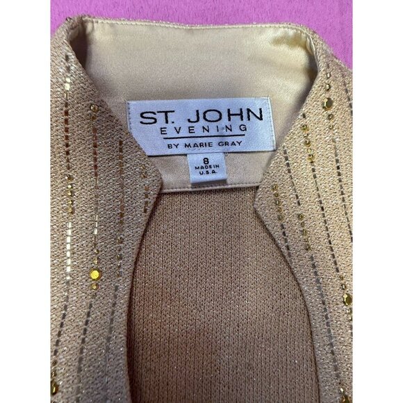 St. John Evening 3 Piece Suit Set gold Knit Jacket Sz 8 Top Sz 6, &Skirt Sz 8 - Picture 4 of 15